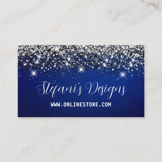 Carte De Visite Elegant Marine bleu argent faux parties scintillan (Devant)
