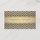 Carte De Visite Elégant Marine Blue & Gold Faux Foil Chevron Motif (Devant)