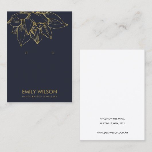 CARTE DE VISITE ÉLÉGANT MARINE OR LOTUS SIMPLE EARRING AFFICHAGE (Devant / Derrière)