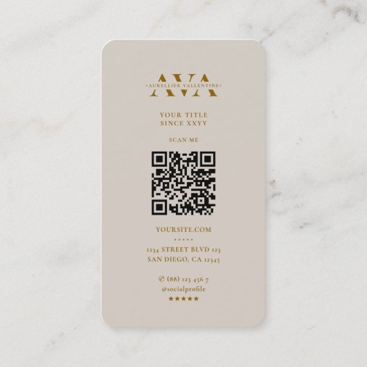 Carte De Visite Élégant Marketing Monogramme Nom Script Sand Gold (Dos)