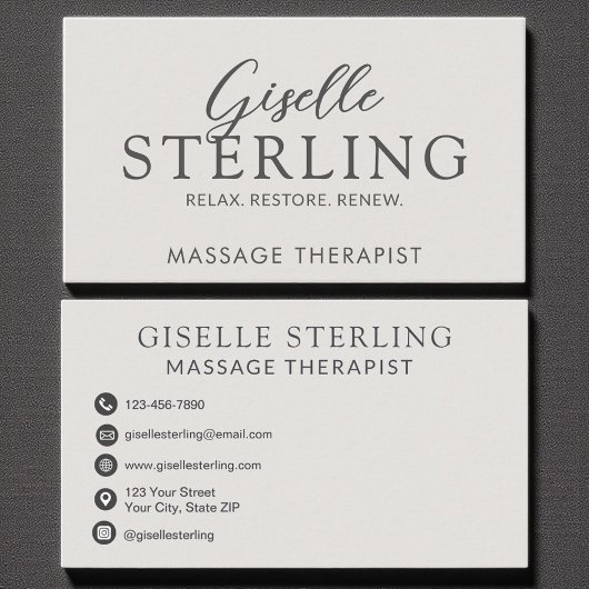 Carte De Visite Elégant Massage Thérapiste Luxe Script moderne