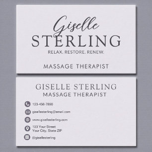 Carte De Visite Élégant Massage Thérapiste Purple Lilac Script