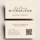 Carte De Visite Elégant massothérapeute QR Code Beige neutre