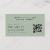 Carte De Visite Elégant massothérapeute QR Code Sage Green (Dos)