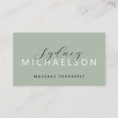 Carte De Visite Elégant massothérapeute QR Code Sage Green (Devant)