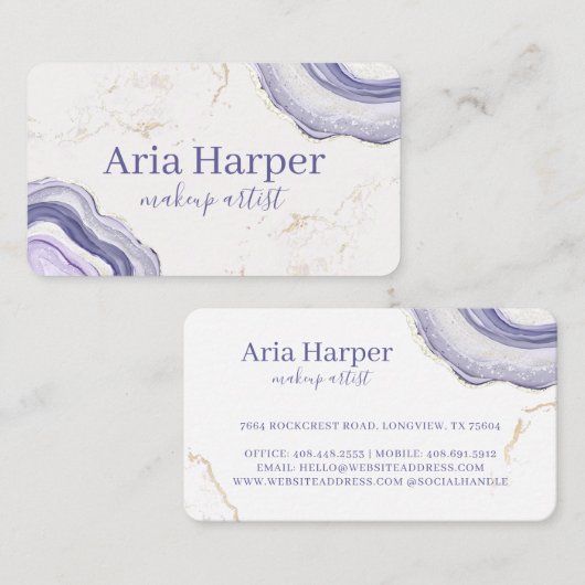 Carte De Visite Élégant mauve et gris Géode Or Parties scintillant (Devant / Derrière)