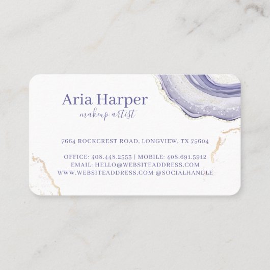 Carte De Visite Élégant mauve et gris Géode Or Parties scintillant (Dos)