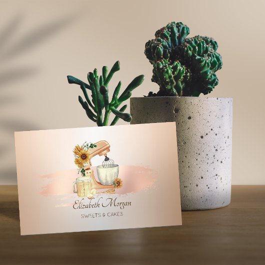 Carte De Visite Élégant mélange de tournesols Rose Gold Brush Stro