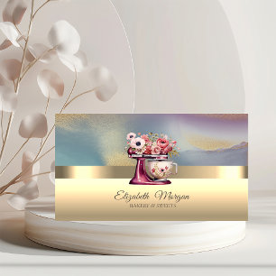 Carte De Visite Élégant mélange floral rouge floral boulangerie or