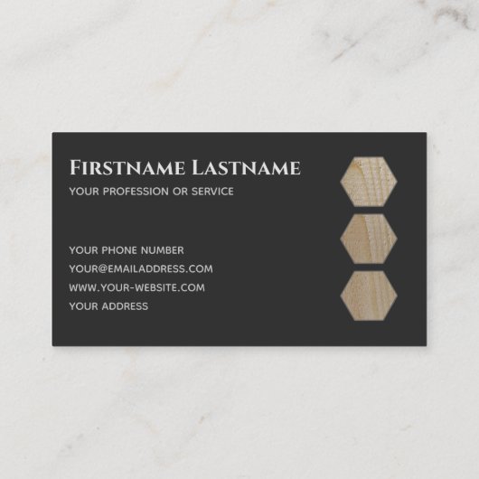 Carte De Visite Élégant menuiserie gris foncé en bois plank hexago (Dos)