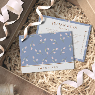 Carte De Visite Elégant Merci floral bleu-dusty