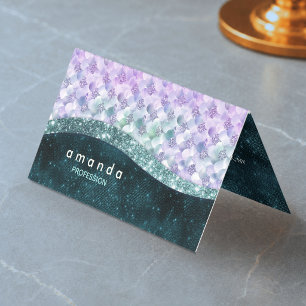 Carte De Visite élégant mermaid iridescente faux monogramme de par