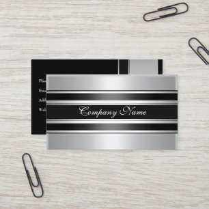 Carte De Visite Élégant Métal Chrome Argent Noir