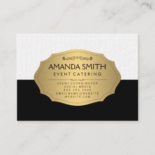 Carte De Visite Élégant Métallo Or Noir Subtle Wavy Motif (Devant)