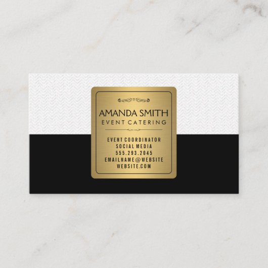 Carte De Visite Élégant Métallo Or Noir Subtle Wavy Motif (Devant)