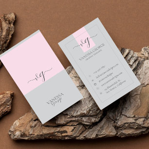 Carte De Visite Élégant mignon rose gris moderne Monogramme person