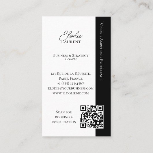 Carte De Visite Elegant Minimal Consulting Coach Photo QR Code (Dos)