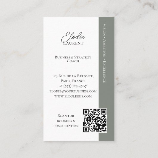 Carte De Visite Elegant Minimal Consulting Coach Photo QR Code (Dos)
