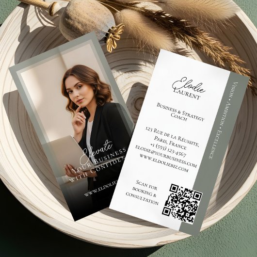Carte De Visite Elegant Minimal Consulting Coach Photo QR Code
