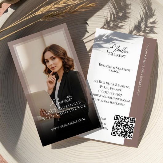 Carte De Visite Elegant Minimal Consulting Coach Photo QR Code