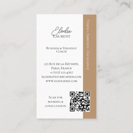 Carte De Visite Elegant Minimal Consulting Coach Photo QR Code (Dos)
