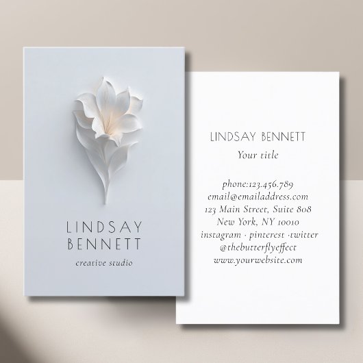 Carte De Visite Elegant Minimalist Floral White Blue