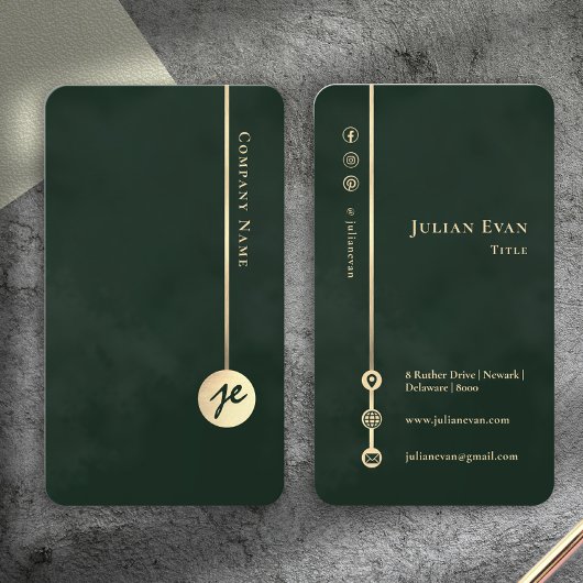 Carte De Visite Elegant Minimalist Monogram Emerald Green & Gold