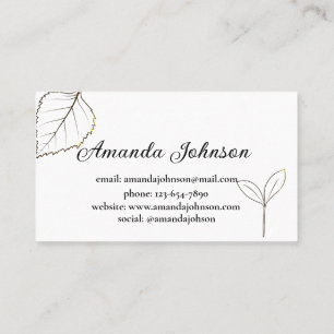 Carte De Visite Élégant minimaliste blanc et or floral
