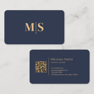 Carte De Visite Élégant Minimaliste Code QR Initiales Bleu Crépusc