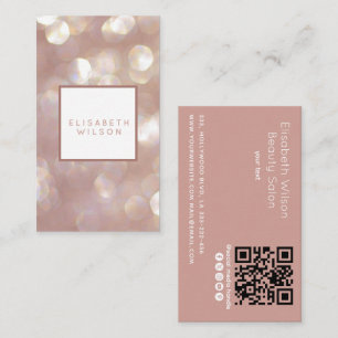 Carte De Visite Elégant minimaliste féminin rose bokeh QR