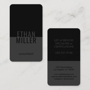Carte De Visite Élégant minimaliste moderne noir et gris vertical