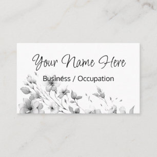 Carte De Visite Élégant minimaliste noir blanc floral