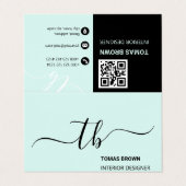 Carte De Visite Élégant minimum aqua noir monogramme initiales (Extérieur déplié)