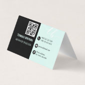 Carte De Visite Élégant minimum aqua noir monogramme initiales (Dos)