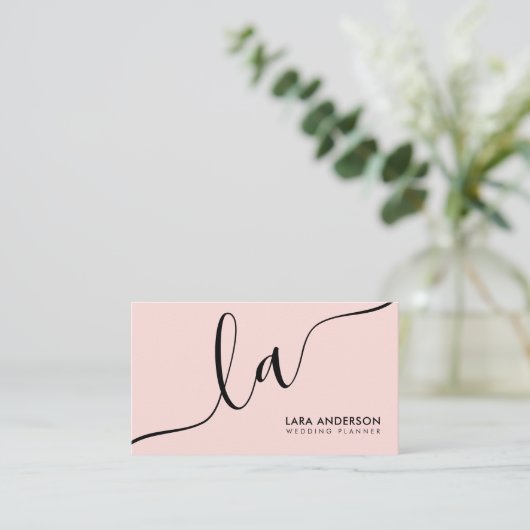 Carte De Visite Élégant minimum rose noir blanc monogramme initial (Debout devant)