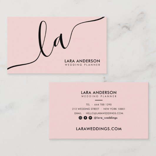 Carte De Visite Élégant minimum rose noir blanc monogramme initial (Devant / Derrière)