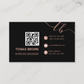 Carte De Visite Élégant minimum rose or noir monogramme initiales (Dos)