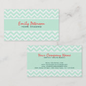 Carte De Visite Elégant Mint Green Chevron Et Arrière - plan Blanc (Devant / Derrière)