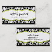 Carte De Visite élégant modèle damassé motif noir citron vert (Devant / Derrière)