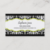 Carte De Visite élégant modèle damassé motif noir citron vert (Dos)