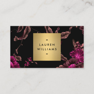 Carte De Visite Élégant modèle floral noir 2 avec logo Gold Name