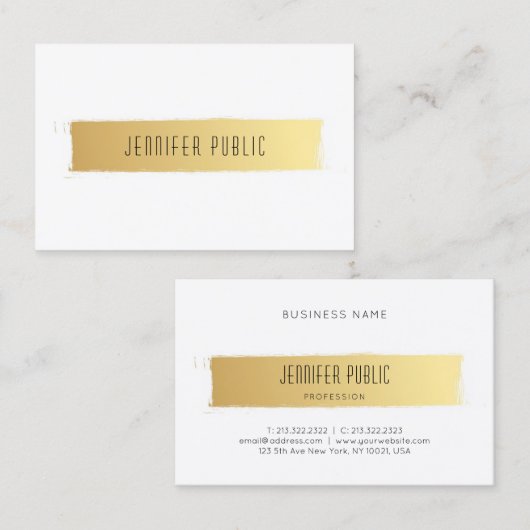 Carte De Visite Elégant Modèle moderne or blanc luxe chic (Devant / Derrière)