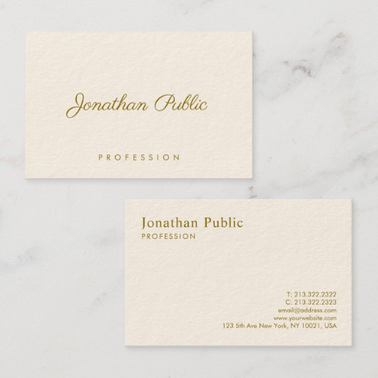 Carte De Visite Élégant Modèle Moderne Or Texte Signature Cream (Devant / Derrière)