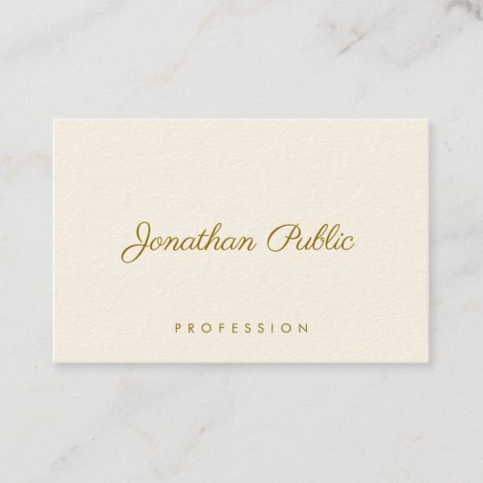 Carte De Visite Élégant Modèle Moderne Or Texte Signature Cream (Devant)