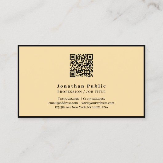 Carte De Visite Élégant Modèle moderne QR Code noir et or (Dos)