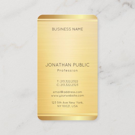 Carte De Visite Élégant Modèle professionnel Faux Gold Vertical (Dos)