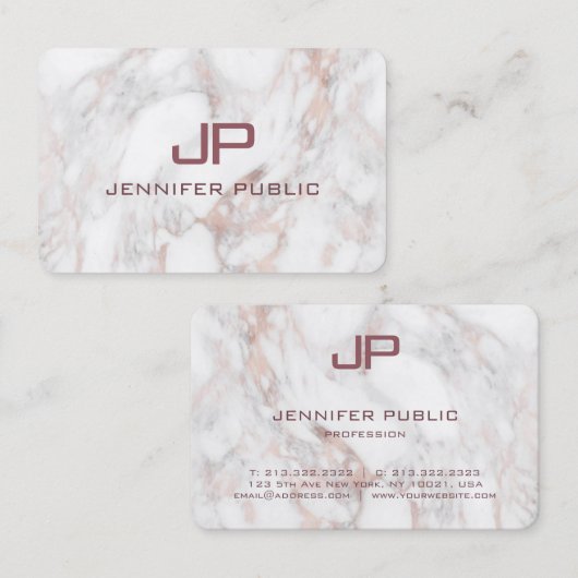 Carte De Visite Élégant Modèle professionnel Rose Gold Marble (Devant / Derrière)