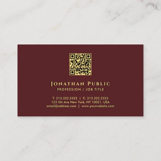 Carte De Visite Élégant Modèle propre Faux Gold Texte QR Code (Dos)