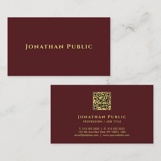 Carte De Visite Élégant Modèle propre Faux Gold Texte QR Code (Devant / Derrière)