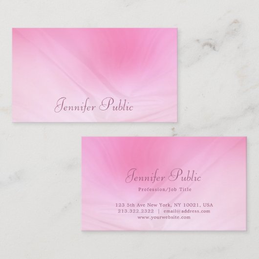Carte De Visite Élégant Modèle rose tendance manuscrit (Devant / Derrière)